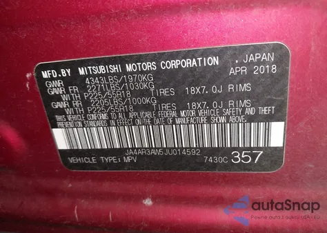 2018 Mitsubishi Outlander Sport 2.4 Se z USA, uszkodzony, nr VIN JA4AR3AW5JU014592